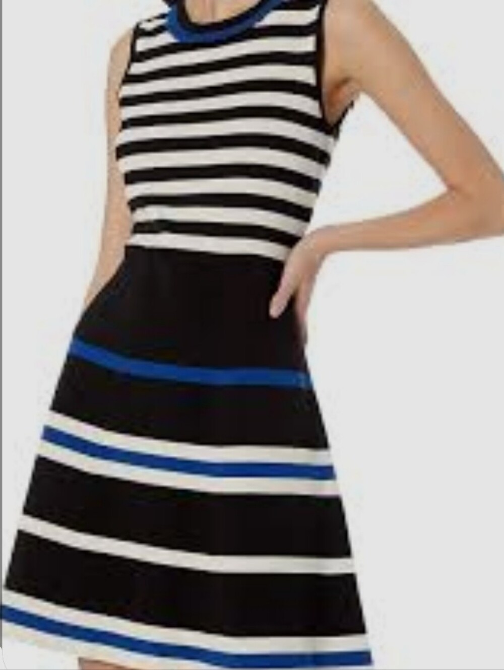 Anne Klein Cezanne Black, White & Blue Striped Fit-and-Flare Dress